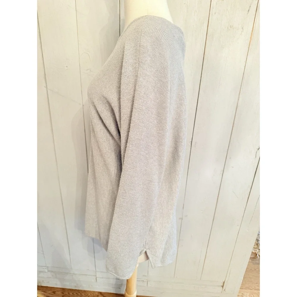 Michael Kors Sz-Lg Shirttail Hem Side Slits Zip Back Long Sleeve Sweater Grey‎